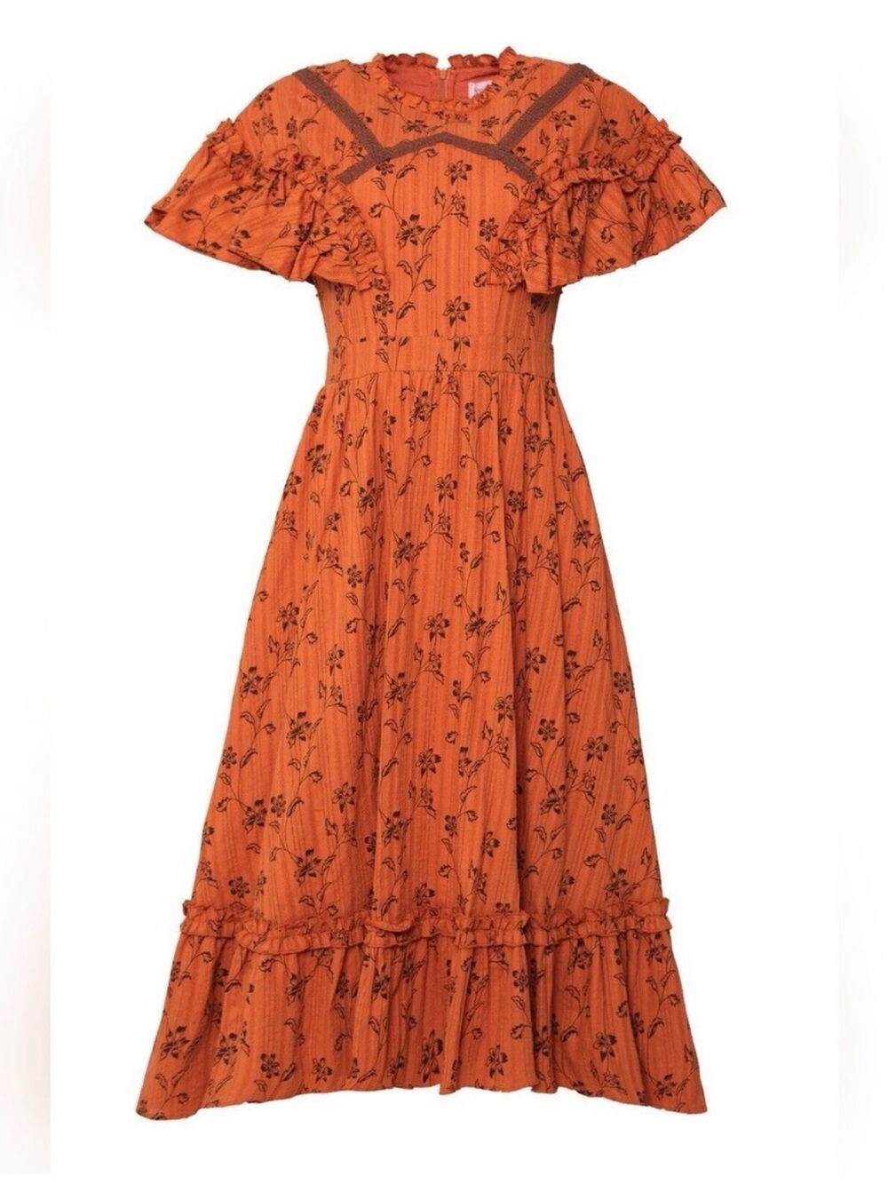 IVY CITY CO Shae Burnt Rust Orange Floral Lace Prairie Folklore Maxi Dress 20W